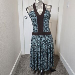 En Focus Halter Dress Y2K Brown Turquoise Size Medium Fit & Flare
